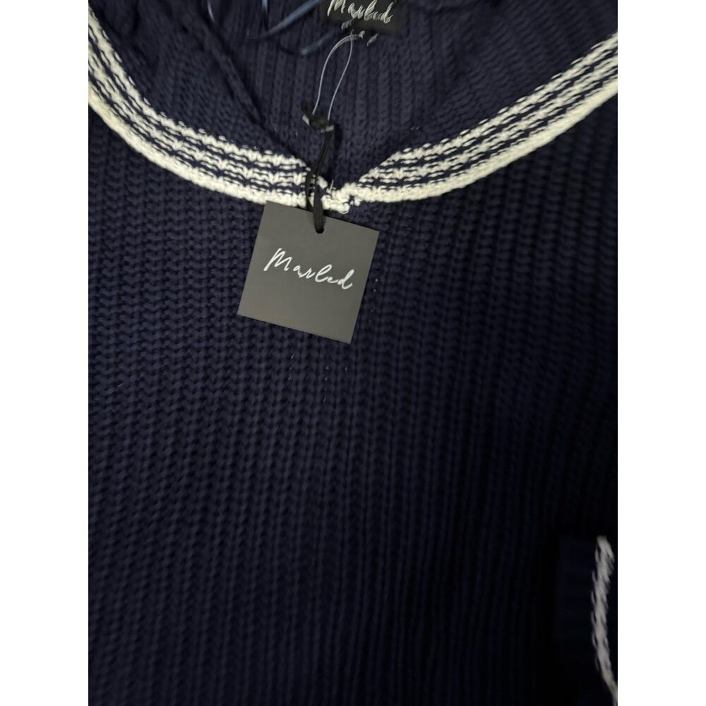 Marled Sailor Collar Knit Sweater Navy Blue Women's Sz M Chunky Pullover - Picture 3 of 10